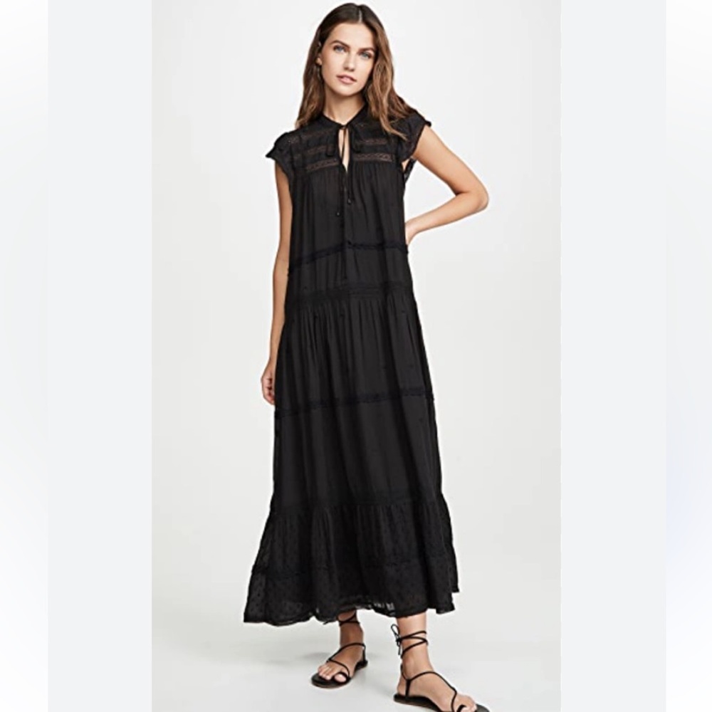 Free People Black Tiered Midi Dress Size M